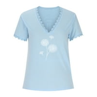 Плюс размери върхове за жени v шия ризи с къс ръкав сладки летни ежедневни тениски v шия половин ръкав свободни прилепнали ризи ежедневни солидни основни върхове