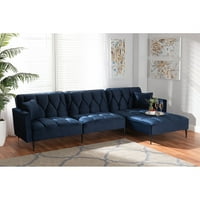 Baxton Studio Galena Contemporary Glam and Luxe Lavy Blue Velvet Fabric Helpered and Black Metal Sectional диван с дясно лице