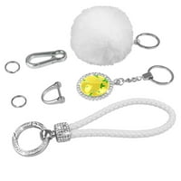 Сплетен комплект ключодържатели d форма ключ за кола pom pom carabiner клип ананас кристал bling key fob за жени момичета подарък