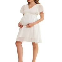 Licupiee жени плюс размер свободна бременна рокля, обикновени точки с къси ръкави с V-образно деколте, рокля за бременност с висока талия