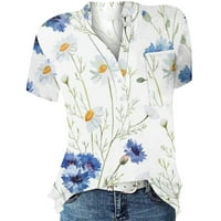 Hhei_k блузи за жени облечени ежедневни женски копче с къс ръкав нагоре върхове на ризата летни флорални женски бизнес ежедневни ризи