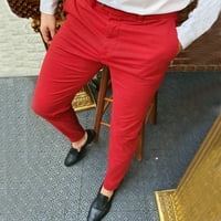 Дънки за мъже Мъжки небрежни твърди панталони Панталони Кльощав молив панталони с цип Еластична талия Прав панталони Модни ежедневни панталони Мъже неприятни панталони Червено + М