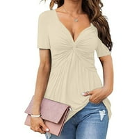 Lenago Plus размер дамски върхове ежедневно V-образно деколте секси тениска с къси ръкави тениски топ летни ризи върхове разхлабени блузи летни спестявания клирънс