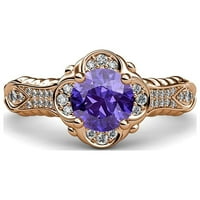 Iolite и Diamond Floral Halo годежен пръстен 1. CT TW в 14K розово злато.size 7